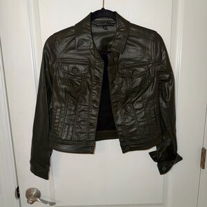 White House Black Market Dark Green Leather Jacket